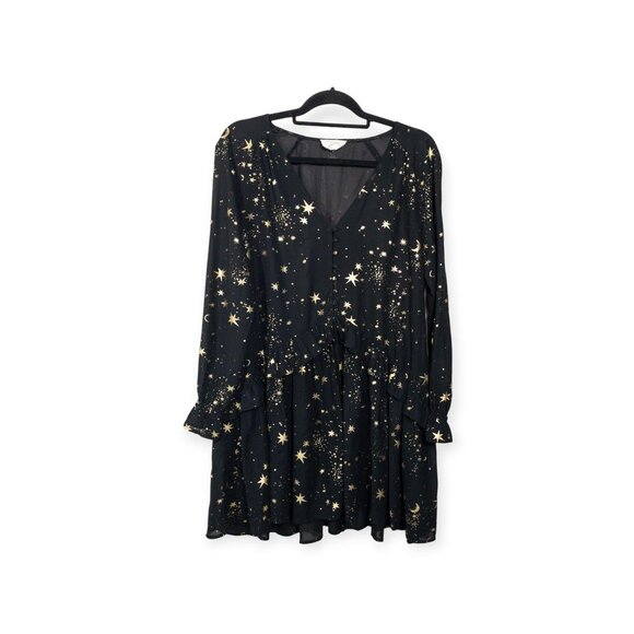 If By Sea Black Celestial Print Dress With Stars & Moons SZ L Sheer Dress - Picture 1 of 9
